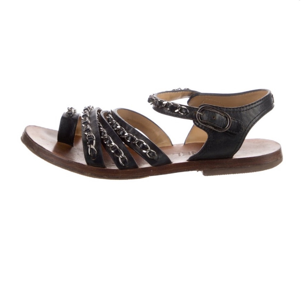 Chanel Leather Chain-Link Accents Gladiator Sandals Size 36 1/2
